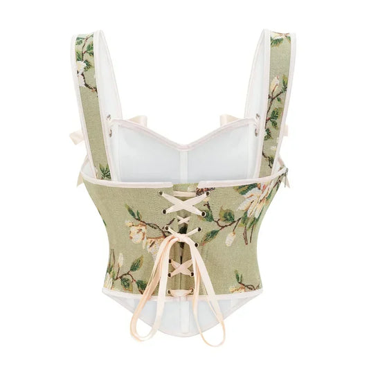 Women Vintage French Corset | Lace-Up Floral Print Push Up Corset Top | Party Clubwear