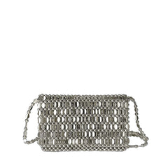 Women Bling Retro Silver Beaded Shoulder Bag | Handmade | Small Purse | Party