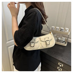 Women Vintage Double Pockets Shoulder Bag | Leather Bag
