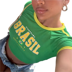 Women Retro Street Aesthetic Baby T-Shirt | Casual Slim Short Sleeve | Y2k Top