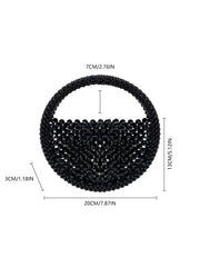 Women Hollow Hand-Made Metal Gold Beads Woven Handbag | Pearl Bag | Round Handbag