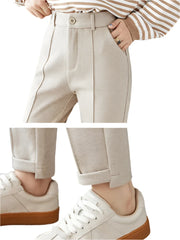 Women High Waisted Woolen Pants | Pencil Cut Trousers | Casual Office Suit Pants