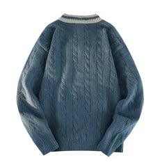 Men Knitted Ribbed Sweater | V-Neck Splicing Knit Pullover