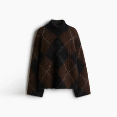 Women Printed Turtleneck Sweater | Set | Long Sleeve | Loose | Thick Knit Pullover | Mini Skirt | Fluffy