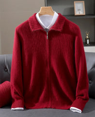 Men Mink Cashmere Zipper Cardigan | Knit Sweater | Loose