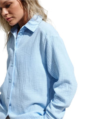 Women Long Sleeves Cotton Button Down Shirt | Solid Office Loose Crepe Shirt