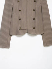 Women Short Coat | Spring | Striped Short Blazer | Long Sleeves | Napoleon Jacket