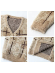 Women Knitted Plaid Cardigan | Knitted V-Neck Sweater