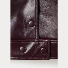 Women Patchwork Leather Jacket | Detachable Collar | Double Breasted | Winter