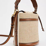 Women Small Straw Bucket Bag