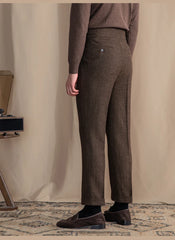 Men Vintage Wool Herringbone Pattern Pants | Casual | British | Warm | High Waist | Straight Pants