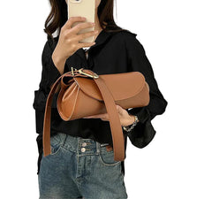 Women Baguette Leather Bag | Adjustable Wide Strap Shoulder Bag