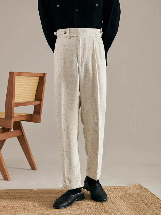 Men Linen British Style Naples Pants | Business Casual | High Waist | Straight