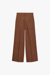 Women Brown Casual Pleated Pants | V Neck Vest Top | Set