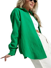 Women Long Sleeves Cotton Button Down Shirt | Solid Office Loose Crepe Shirt