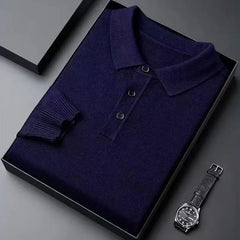 Men Pure Wool Sweater | Polo Knitted Pullover | Warm