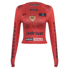 Women Cropped Motorcycle Style Top | Round Neck | Fitted Sports Top