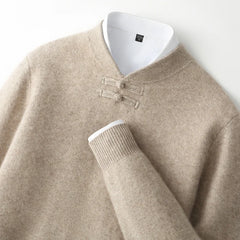 Men Pure Merino Wool Sweater | Long Sleeves | Stand-Up Collar | Pullover | Warm | Mock Neck Sweater