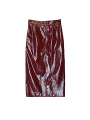 Women Shiny Reflective Leather Midi Skirt | High Waist Pencil Skirt
