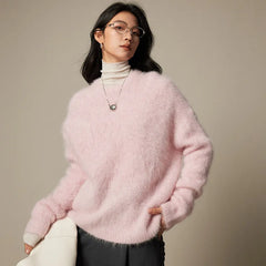 Women Alpaca Sweater | O-Neck | Loose | Knitted Pullover | Winter Sweater