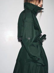 Women Dark Green Trench Coat | Long Coat | Loose | Autumn | Belted