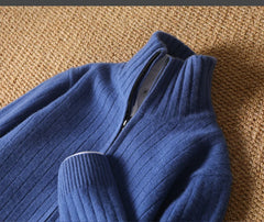 Men Merino Wool Stand-Up Collar Cardigan | Business Casual | Warm Zipper Jacket
