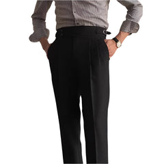 Men Old Money Waffle Pants | Vintage Belt-up High Waist Trousers | Breathable Pants | Solid Color