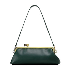 Women Leather Kiss Lock Bag | Long Clutch Bag | Luxury Shoulder Bag | Elegant Party Purse | Underarm Bag