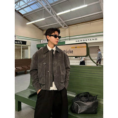 Men Suede Jacket | Loose Collar | Airplane Buckle