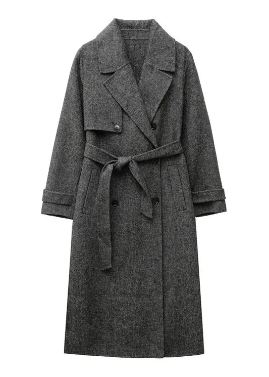 Women Wool Coat With Belt | Double Breasted | Woolen Coat | Trench Coat