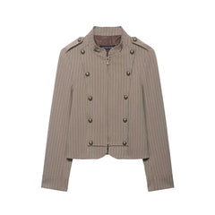 Women Short Coat | Spring | Striped Short Blazer | Long Sleeves | Napoleon Jacket