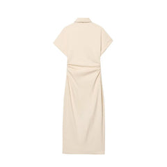 Women Denim Midi Dress | Ruched Waist | Fitted Dress