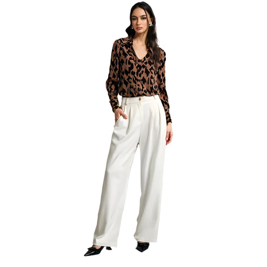 Women Leopard Print Shirt | V-Neck Cuff Sleeve Shirt | Cheetah Print