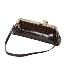 Women Leather Kiss Lock Bag | Long Clutch Bag | Luxury Shoulder Bag | Elegant Party Purse | Underarm Bag