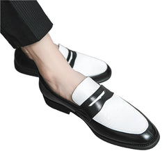 Men Black and White Loafers | British Style | Leather Shoes