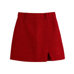 Women Vintage Cherry Red Tweed Blazer