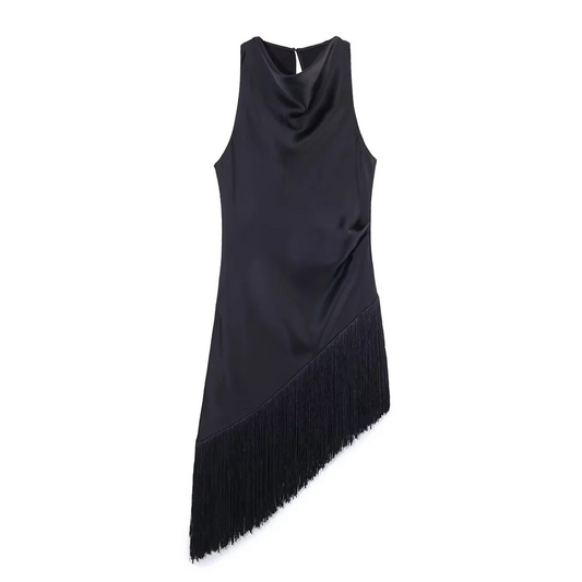 Women Long Satin Top | Fringe | Tassel | Sleeveless Top
