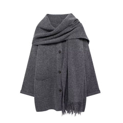 Women Winter Loose Knitted Coat with Scarf | Straight Cut | Long Sleeves | Warm Cardigan