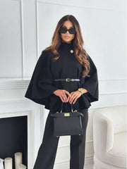 Women Batwing Sleeve Coat | Waist Cinching Poncho | Thick | Warm | Single Buckle