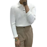 Men's Long Sleeve Knit Polo Shirt | Ribbed Solid Color Polo Shirt