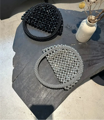 Women Hollow Hand-Made Metal Gold Beads Woven Handbag | Pearl Bag | Round Handbag