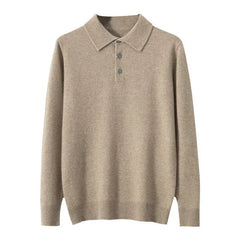 Men Pure Wool Sweater | Polo Knitted Pullover | Warm