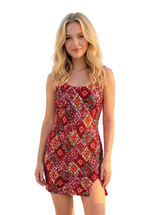 Women Vintage Floral Sequined Mini Dress | Sleeveless | Backless | Square Collar | Bodycon | Party Dress