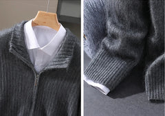 Men Mink Cashmere Zipper Cardigan | Knit Sweater | Loose