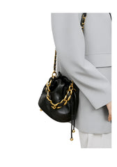 Women Leather Drawstring Bucket Bag | Quilted Crossbody Bag