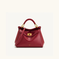 Women Leather Pillow Bag | Lock Clasp Handbag | Small Handbag | Shoulder Bag | Crossbody Bag
