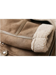 Women Brown Vintage Fur Jacket | Lapel Long Sleeves Winter Outwear