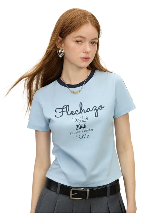 Women Summer Cotton Round Neck Sporty Cropped Jersey Tee | Y2K |  Breathable