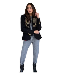 Women Black Napoleon Style Jacket | Stand Collar | Single Breasted | Cropped Coat