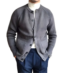 Men Wool Buttoned Crew Neck Sweater | Long Sleeve Casual Knitted Cardigan